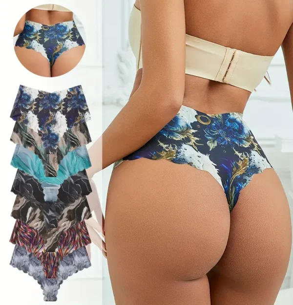 ropa interior sin costuras de cintura alta para mujer 8 Tanga Cintura Alta Floral